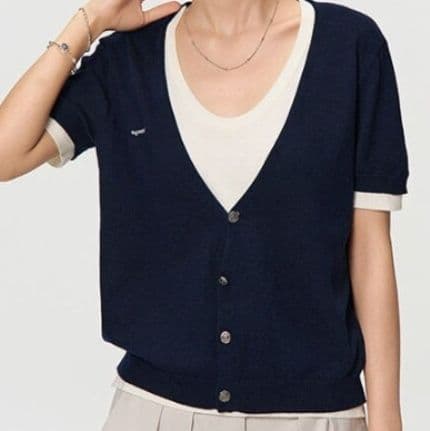 イエベ春服　軽やか半袖ニットカーディガン