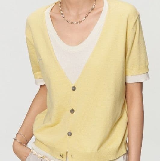 イエベ春服　軽やか半袖ニットカーディガン