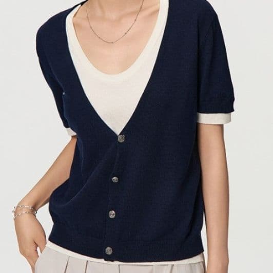 イエベ春服　軽やか半袖ニットカーディガン
