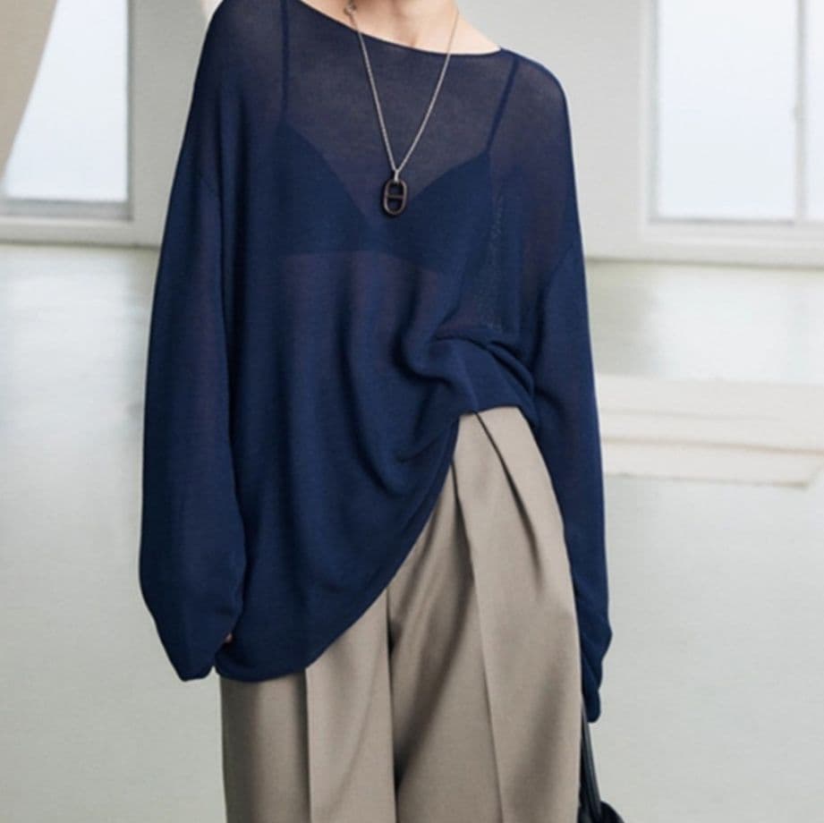 イエベ春/イエベ秋服　ゆったりボートネックドルマンスリーブニット