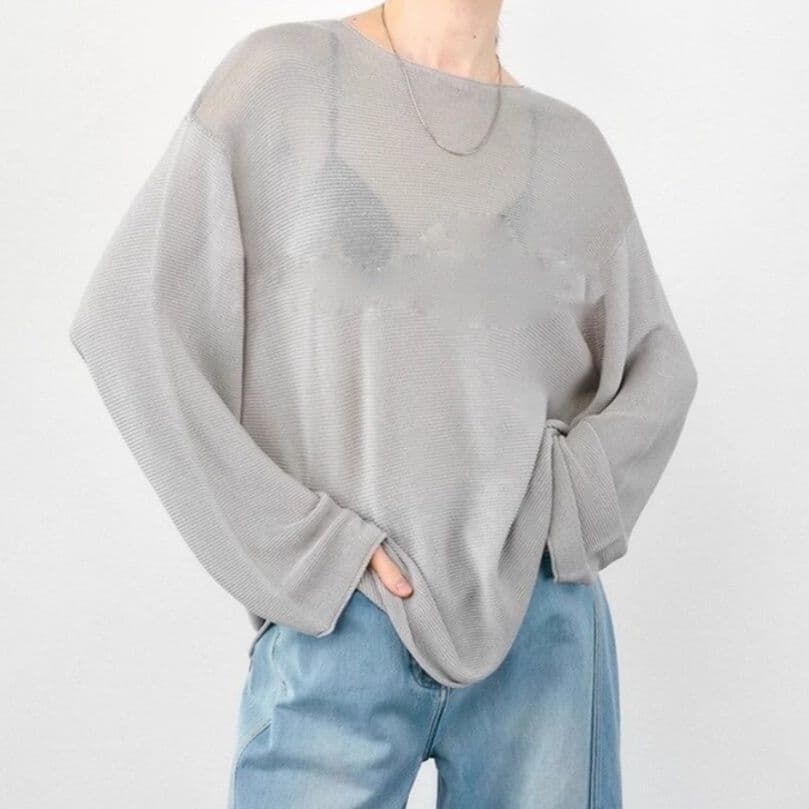 イエベ春/イエベ秋服　ゆったりボートネックドルマンスリーブニット