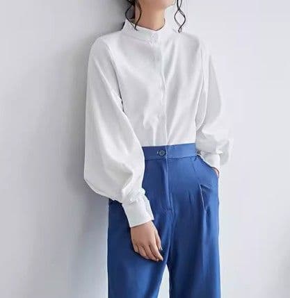 イエベ春/イエベ秋服　 ボリューム袖バンドカラー長袖ブラウス