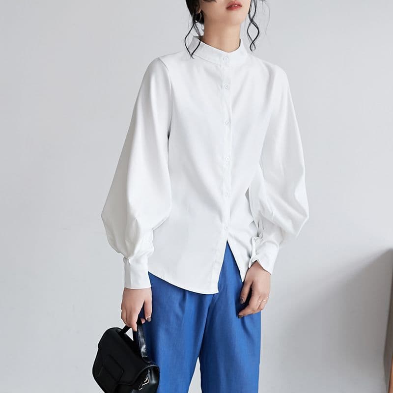 イエベ春/イエベ秋服　 ボリューム袖バンドカラー長袖ブラウス