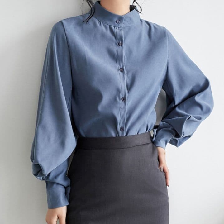 イエベ春/イエベ秋服　 ボリューム袖バンドカラー長袖ブラウス