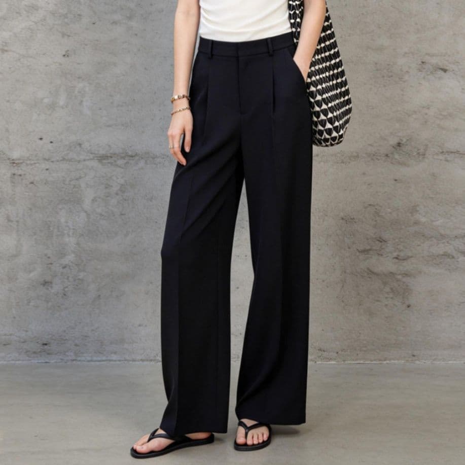 イエベ春/イエベ秋服　ハイウエストセンタープレスワイドストレートパンツ