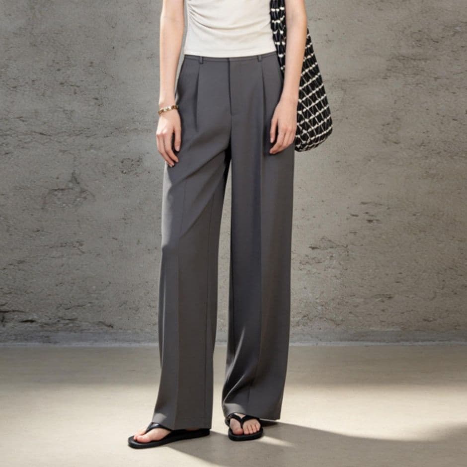 イエベ春/イエベ秋服　ハイウエストセンタープレスワイドストレートパンツ