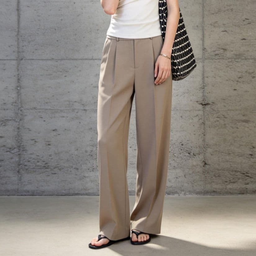 イエベ春/イエベ秋服　ハイウエストセンタープレスワイドストレートパンツ