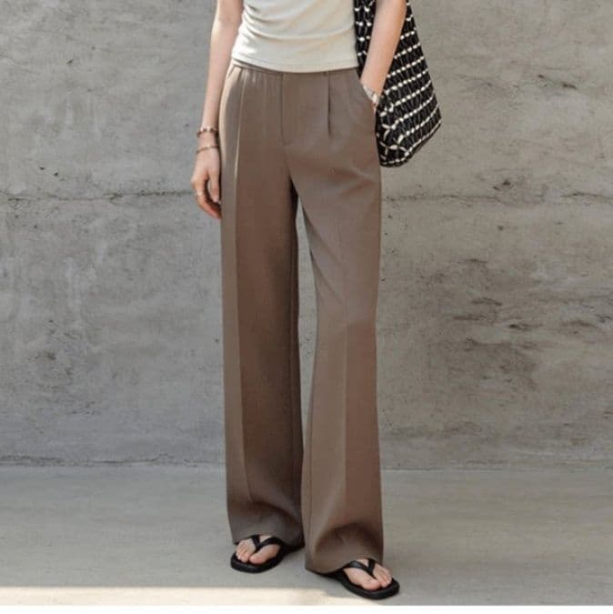 イエベ春/イエベ秋服　ハイウエストセンタープレスワイドストレートパンツ