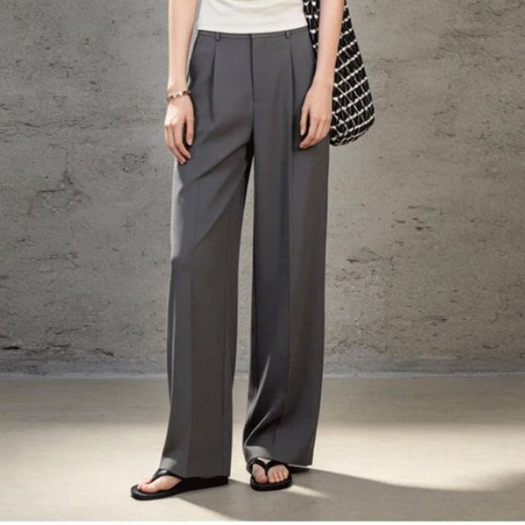 イエベ春/イエベ秋服　ハイウエストセンタープレスワイドストレートパンツ