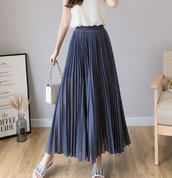 イエベ春/イエベ秋服　上品プリーツシフォンワイドパンツ