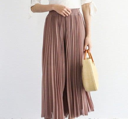 イエベ春/イエベ秋服　上品プリーツシフォンワイドパンツ