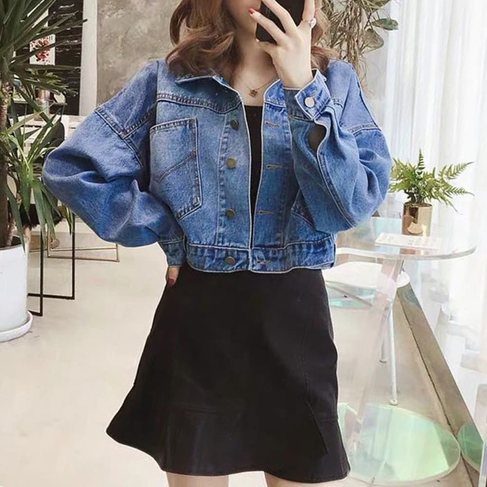 イエベ春/イエベ秋服　ショート丈デニム上着ゆったり袖デザイン