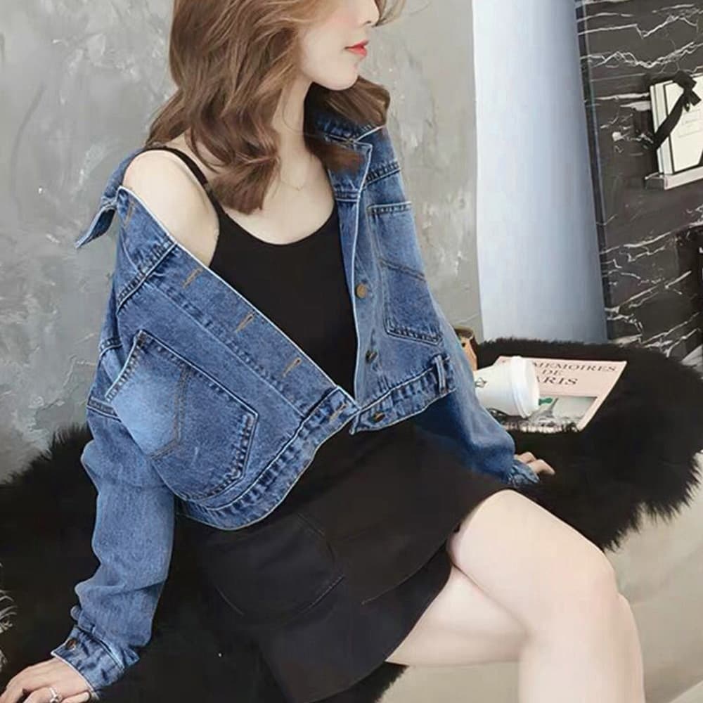 イエベ春/イエベ秋服　ショート丈デニム上着ゆったり袖デザイン