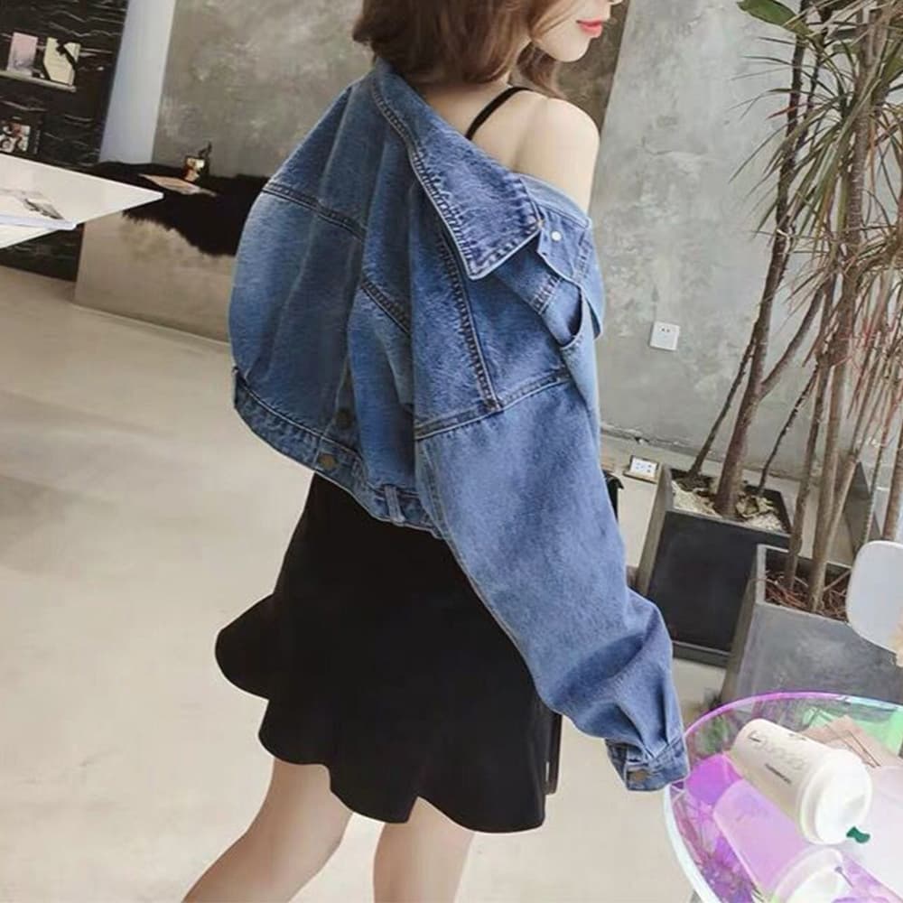 イエベ春/イエベ秋服　ショート丈デニム上着ゆったり袖デザイン