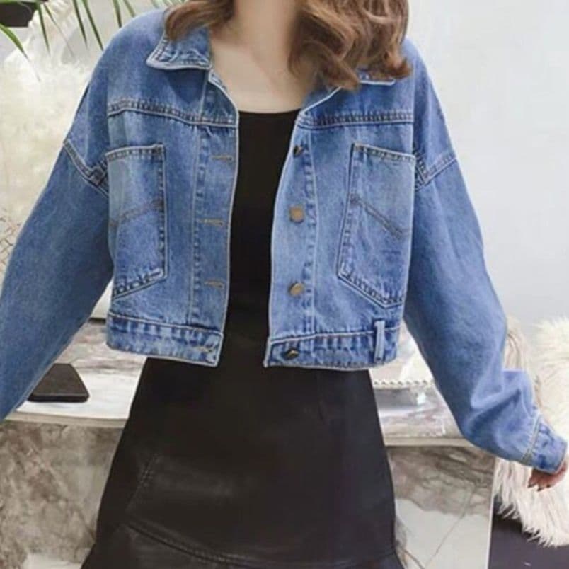イエベ春/イエベ秋服　ショート丈デニム上着ゆったり袖デザイン
