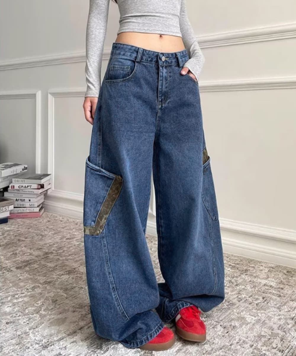 イエベ秋服　デニム カーブ ハイウエスト ストレートパンツ