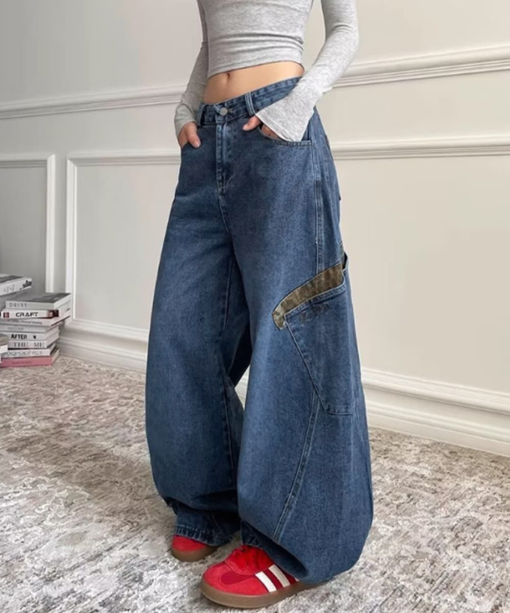 イエベ秋服　デニム カーブ ハイウエスト ストレートパンツ
