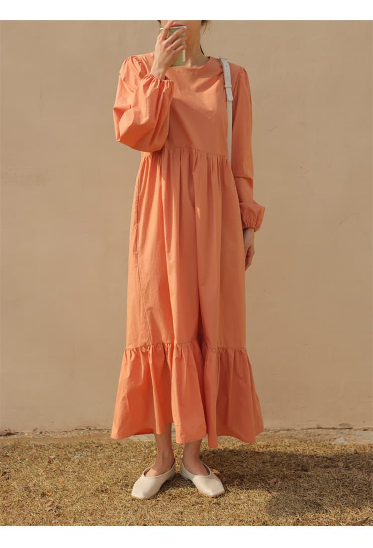 イエベ春/イエベ秋服　ふんわり袖のゆったりティアードワンピース