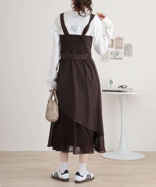 イエベ春/イエベ秋服　アシンメトリー重ね切替ワンピース