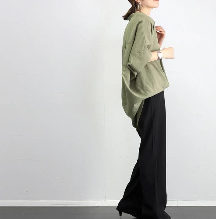 イエベ春/イエベ秋服　理想のこなれ感スキッパーネックドルマン袖ブラウス