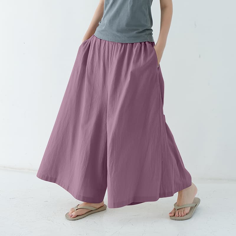 イエベ春/イエベ秋服　ゆったり優雅な麻混フレアパンツ
