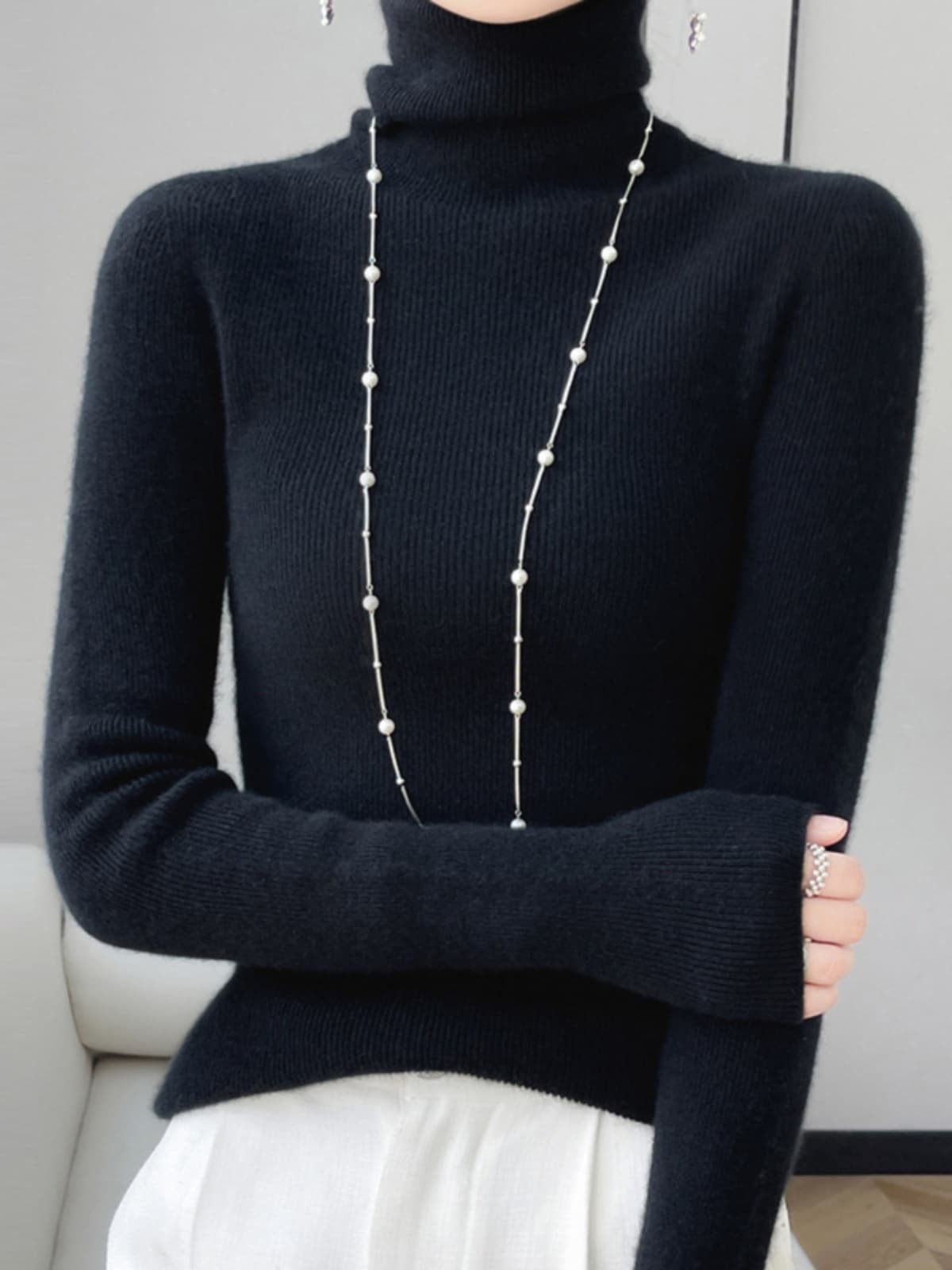 イエベ春/イエベ秋服　上品タートルネック長袖ニットセーター