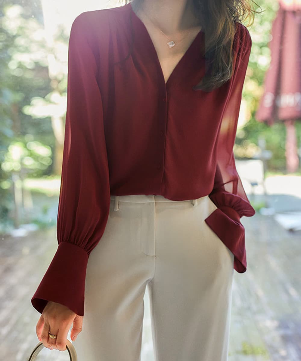 イエベ秋服　 シフォンブラウス 通勤きれいめ上品シャツ