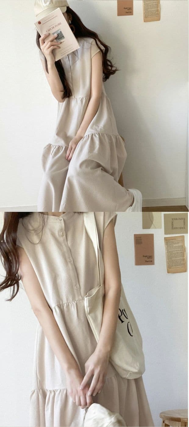 イエベ春/イエベ秋服　爽やか縦縞ティアードワンピース