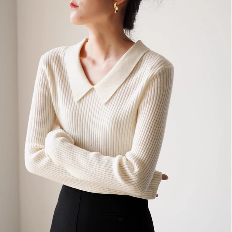 イエベ春/イエベ秋　襟付きリブ編みセーラー風ニット