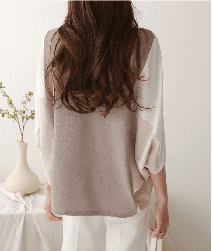 イエベ春/イエベ秋服　優雅なバイカラーゆったりトップス