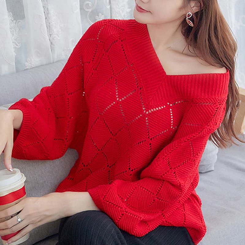 イエベ春/イエベ秋服　編み デザインニットプルオーバー