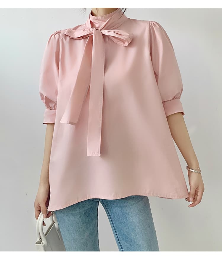 イエベ春/イエベ秋服　優美リボン ハイネックブラウス