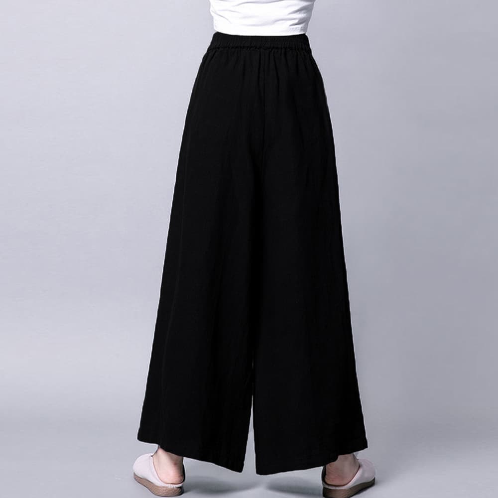 イエベ春/イエベ秋服　 綿麻素材ゆったりワイドパンツ体型カバー