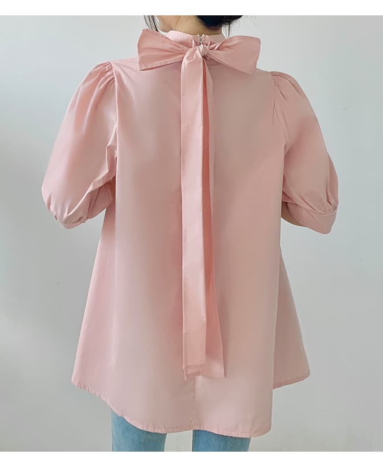 イエベ春/イエベ秋服　優美リボン ハイネックブラウス