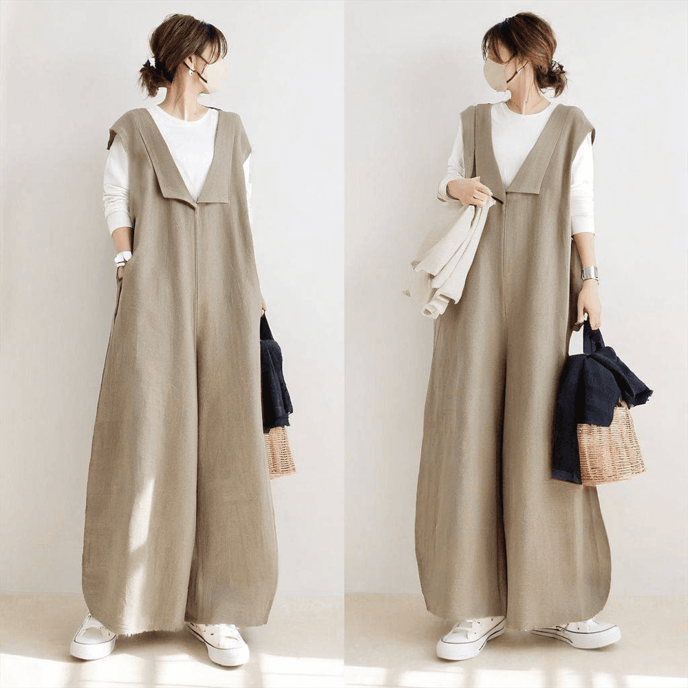 イエベ春/イエベ秋服　上質リネン風ゆったりサロペット