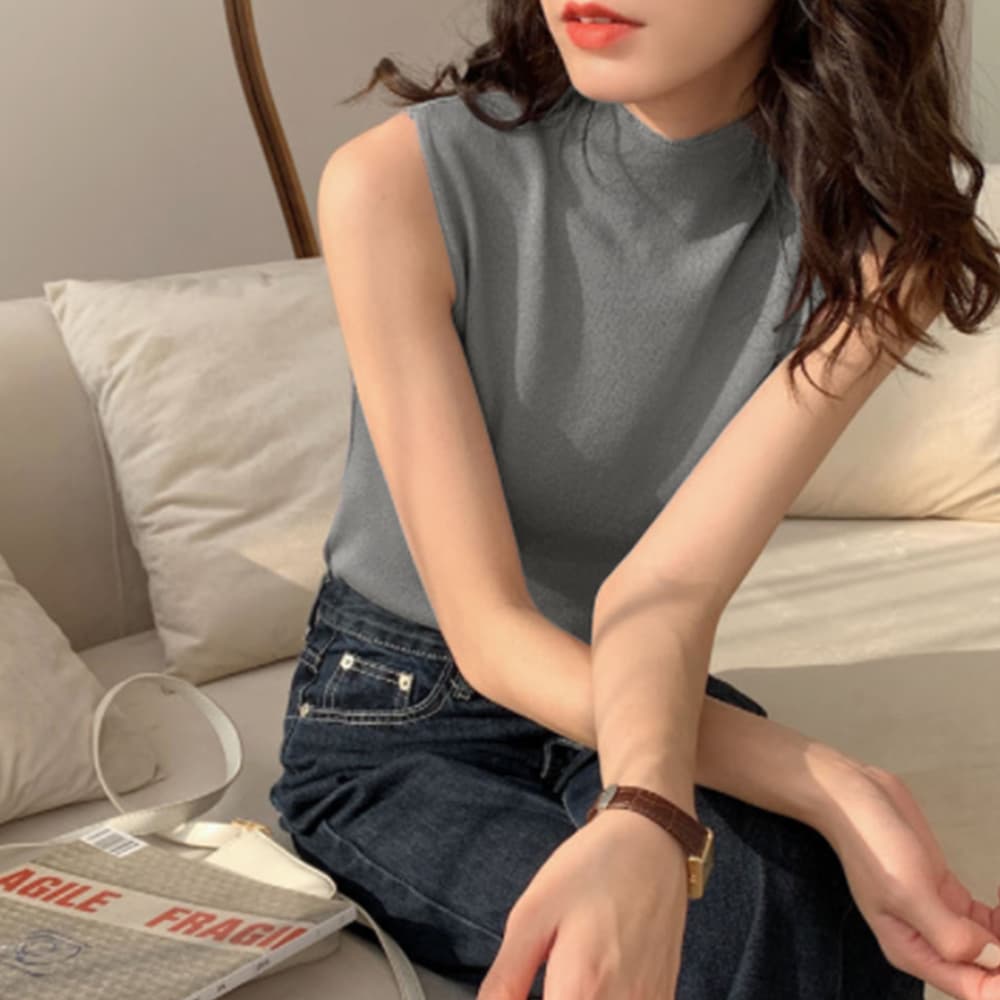 イエベ春/イエベ秋服　プチハイネック サマーニット タンクトップ