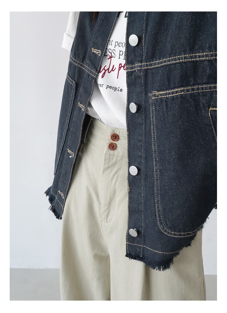 イエベ秋服　断ち切りフリンジ デニムベスト