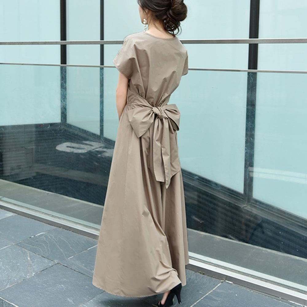 イエベ春/イエベ秋服　優美なリボン結びマキシワンピース