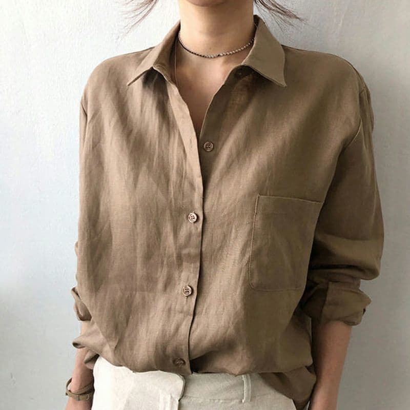 イエベ春/イエベ秋服　上質リネン風合いシャツ