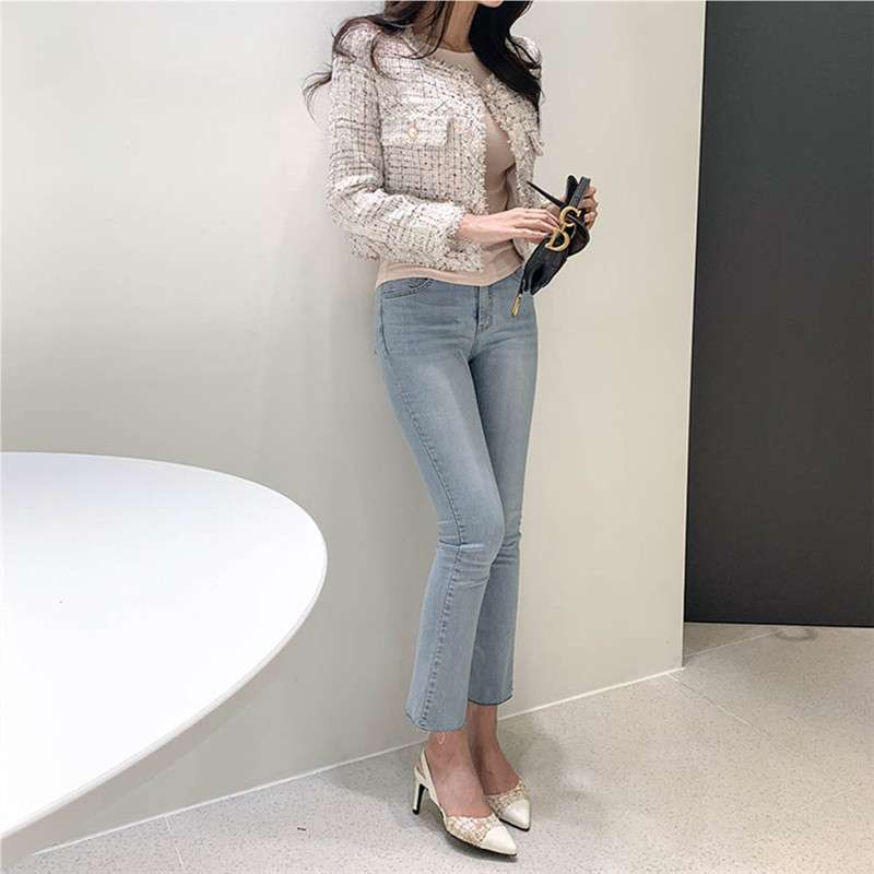 イエベ春/イエベ秋服　ツイード風フリンジトリムジャケット