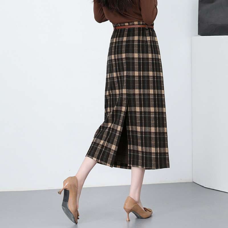 イエベ秋服　チェック柄プリーツロングスカート
