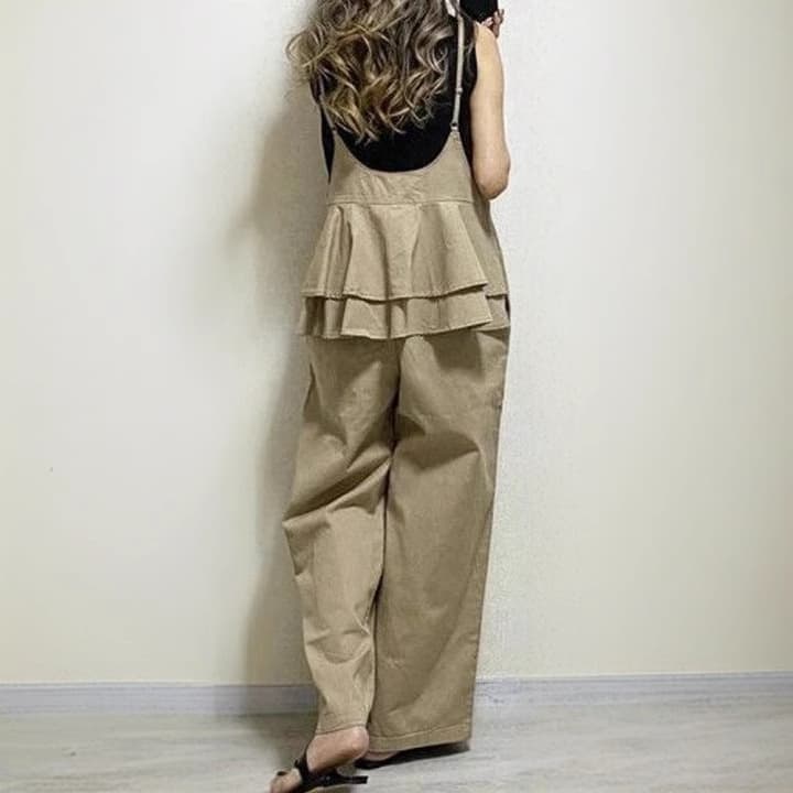 イエベ春/イエベ秋服　フリルポケット付きゆったりサロペット