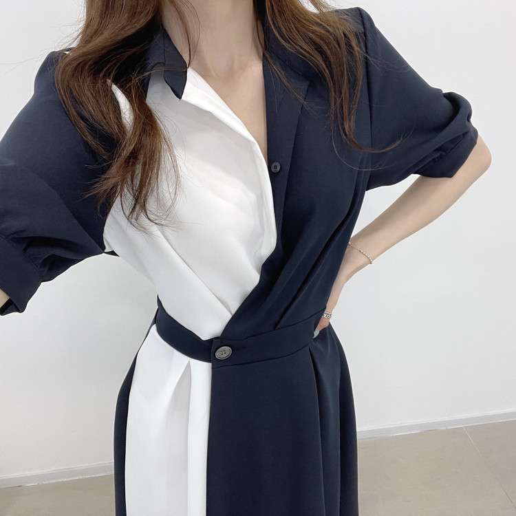イエベ春/イエベ秋服　ドレープ切替ベルテッドワンピース