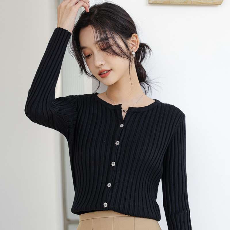 イエベ春/イエベ秋服　リブ編みカーディガン