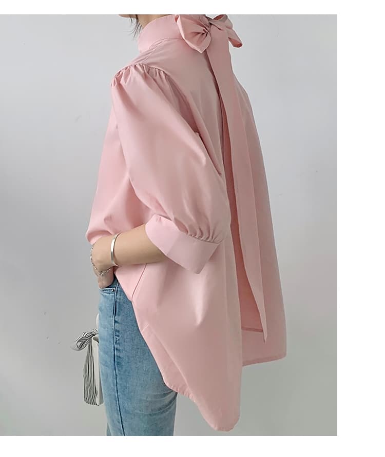 イエベ春/イエベ秋服　優美リボン ハイネックブラウス