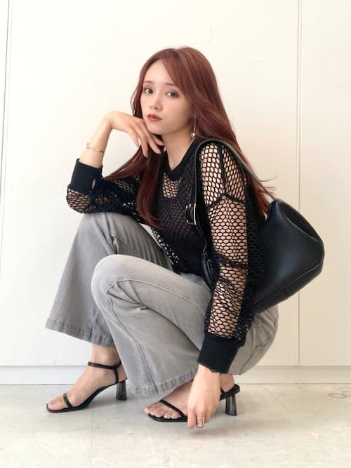 イエベ秋服　透かし編みメッシュプルオーバー