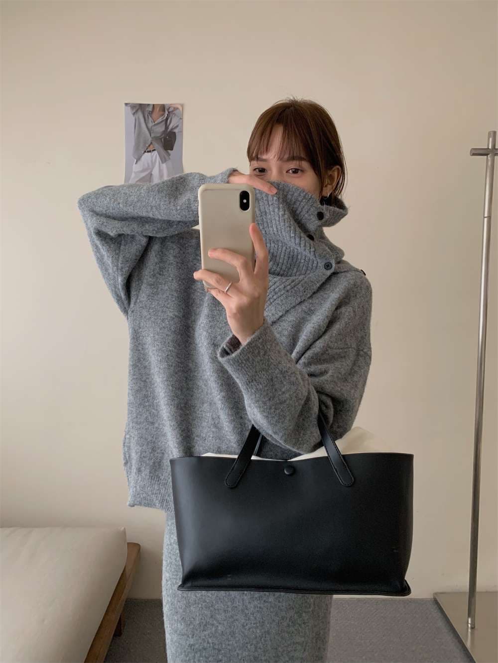 イエベ春/イエベ秋服　上質リブニット風タートルセットアップ