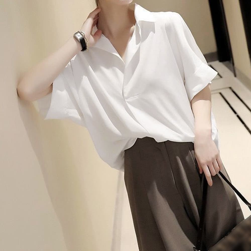 イエベ春/イエベ秋服　とろみ素材スキッパーシャツ ブラウス