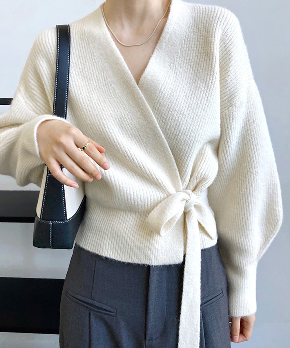 イエベ春/イエベ秋服　韓国風カシュクールニット レディース