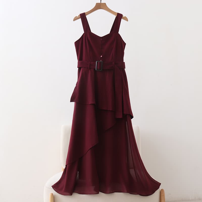 イエベ春/イエベ秋服　アシンメトリー重ね切替ワンピース